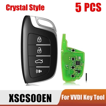 5 БР. Xhorse XSCS00EN Универсален Умно Дистанционно Ключодържател 4 Цветни Бутони Crystal Стил на Черно + Сребристо За VVDI Key Tool 5 бр./лот
