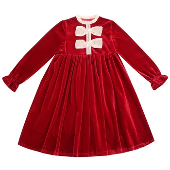 Бархатное червена рокля за момичета за есен-зима, бебешка рокля на Принцеса, Празнична детски дрехи на Коледа и Нова Година, 3, 4, 5, 6, 7, 8, 9, 10, 11 години