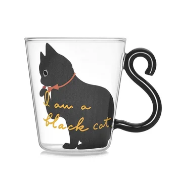 Котка Стъклена Мультяшная Детска Чашка с Творческата Дръжката на Чашата за Кафе Однослойная Прозрачна Чаша За Сок